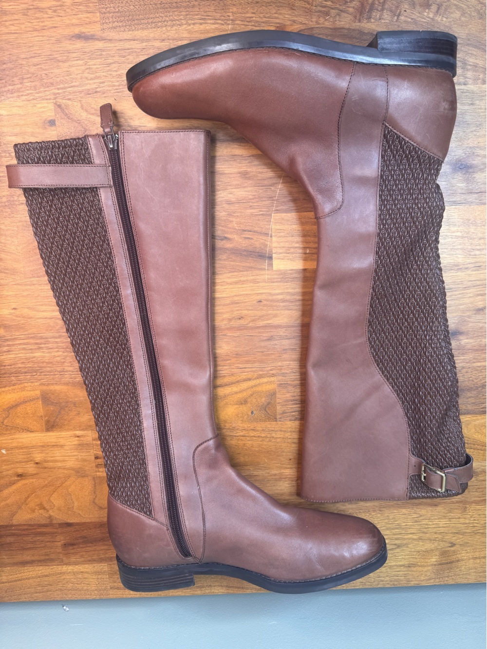 Cole Haan Chestnut Brown Over-the-Knee Knit-Back Boots